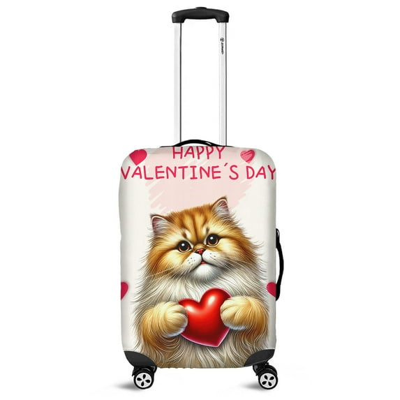 Happy Valentine's Day Persian Brings Love Heart Travel Luggage Cover Cat Lover Kitten Owner Gifts Suitcase Dust Protective Decor - 02028