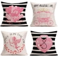 thumbnail image 1 of Happy Valentine‘s Day Pillow Covers 16x16 Inch Set of 4 Black White Stripes with Cupid Arrow Pink Heart You & Me Sweet Quotes Throw Pillow Cases Cotton Linen Farmhouse Decorative Pillowcases, 1 of 4