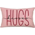 thumbnail image 1 of Happy Valentine’s Day Pink Stripes Throw Pillow Cases Hugs es Love Saying Pillow Covers 12x20 Inch Holiday Wedding Anniversary Home Decor Cushion Cover for Sofa Couch, 1 of 4