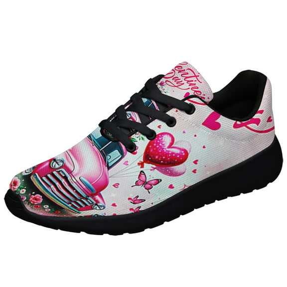 Happy Valentine's Day Pink Truck Shoes Sneakers Black Size 3.5