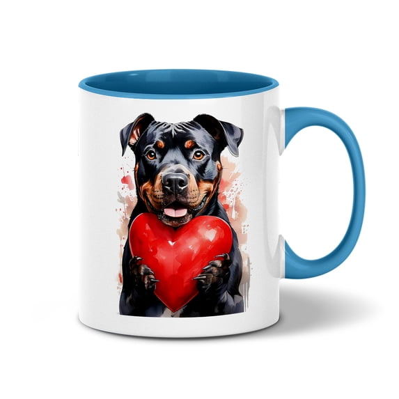 Happy Valentine's Day Pitbull Brings Love Heart 11oz Accent Two-tone Mug Terrier Dog Lover Coffee Tea Cup - 02028