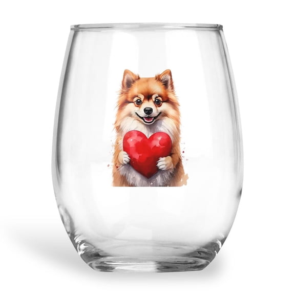 Happy Valentine's Day Pomeranian Brings Love Heart 15oz Stemless Wine Glass Mug Pom Dog Lover Gifts Wine Glasses Cup - 02028