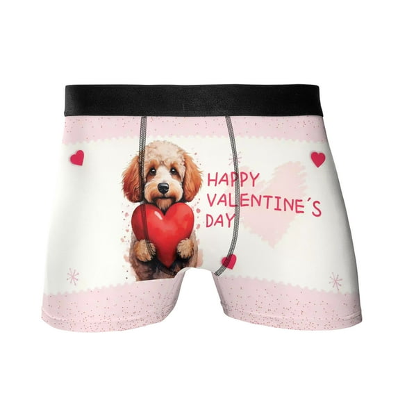 Happy Valentine's Day Poodle Brings Love Heart All Over Print Boxer Briefs Underwear for Men Dad Poodles Dog Lover Gifts Idea - 02028