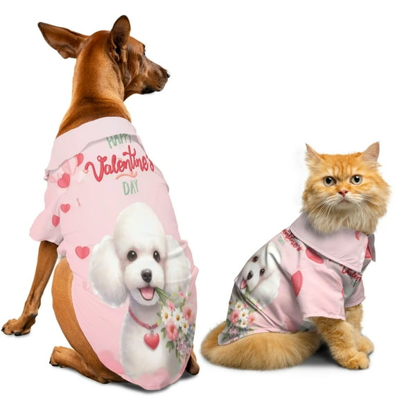 Happy Valentine's Day Poodle holding flowers Hawaiian Summer Shirt for Small Medium Large Dog Cat Poodles Dog Lover Gifts Idea - 03005