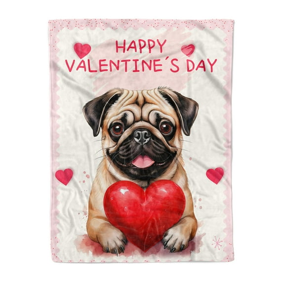 Happy Valentine's Day Pug Brings Love Heart Cozy Fleece Blanket Dog Lover Gifts Warm Soft Throw Blanket - 02028