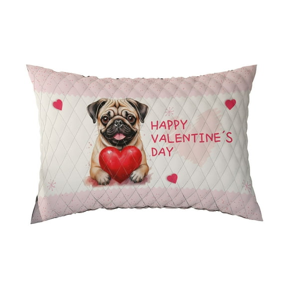 Happy Valentine's Day Pug Brings Love Heart Quilt Pillowcase Dog Lover Gifts Throw Pillow Cover Bed Home Decor - 02028