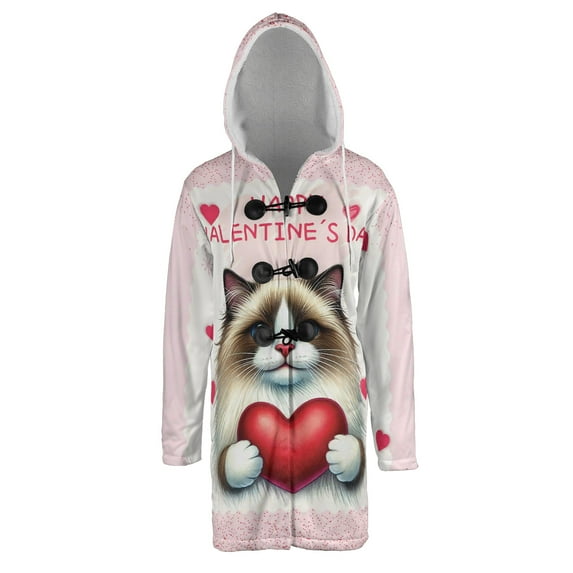 Happy Valentine's Day Ragdoll Brings Love Heart All Over Print 3D Hooded Duffle Toggle Coat Cat Lover Kitten Owner Gifts Idea - 02028