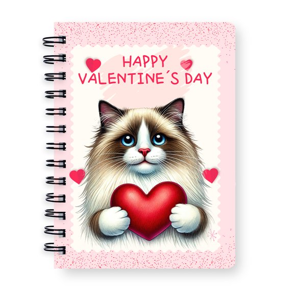 Happy Valentine's Day Ragdoll Brings Love Heart Spiral Bound Journal Cat Lover Kitten Owner Gifts Idea 5x7in Spiral Notebook - 02028