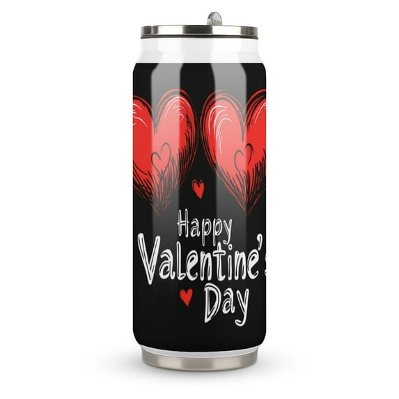 Happy Valentine's Day Red Heart Coffee Tavel Tumblers with Lid and Straw Stainless Steel Vacuum Insulated Mug Wine Glasses Tea Cup for Hot and Cold 500ml