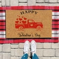thumbnail image 1 of Happy Valentine's Day Red Truck Doormat, Vintage Pickup Carrying Hearts Design, 24x16 Inch, Farmhouse Rustic Front Porch Rug, Seasonal Kitchen Floor Mat, Low Profile Entrance Decor, 1 of 4