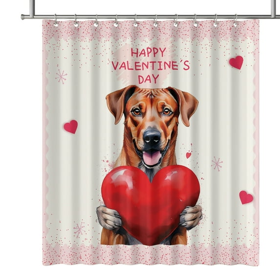 Happy Valentine's Day Rhodesian Ridgeback Brings Love Heart Shower Curtain Ridgebacks Dog Lover Gifts Waterproof Bathroom Bathtub Curtain - 02028