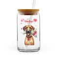 thumbnail image 1 of Happy Valentine's Day Rhodesian Ridgeback holding flowers 16oz Glass Cup Mug Ridgebacks Dog Lover Gifts Glass Can with Bamboo Lid and Straw - 3005, 1 of 5