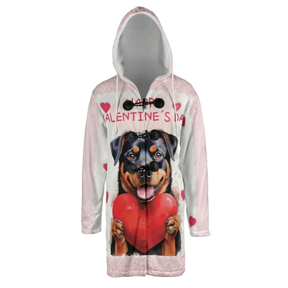 Happy Valentine's Day Rottweiler Brings Love Heart All Over Print 3D Hooded Duffle Toggle Coat Rottie Dog Lover Gifts Idea - 02028