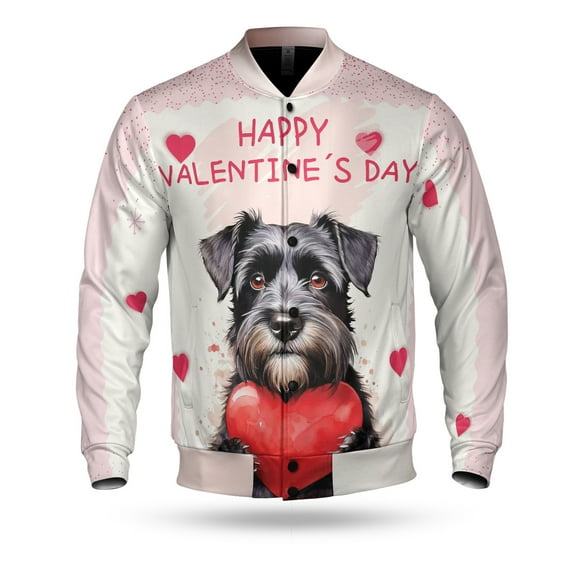 Happy Valentine's Day Schnauzer Brings Love Heart All Over Print 3D Baseball Jacket Miniature Schnauzer Dog Lover Bomber Jacket Softball - 02028