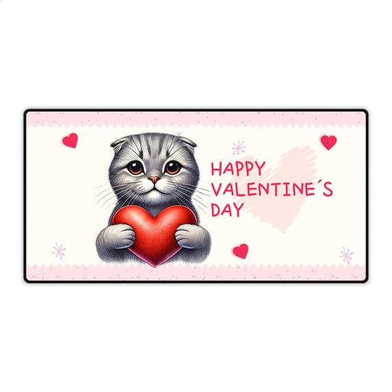 Happy Valentine's Day Scottish Fold Brings Love Heart Desk Mat Full Keyboard Mouse Pad Cat Lover Kitten Owner Gifts Large Mousepad - 02028