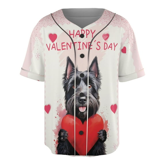 Happy Valentine's Day Scottish Terrier Brings Love Heart All Over Print 3D Baseball Shirt Scottie Dog Lover Gifts Softball Sport - 02028