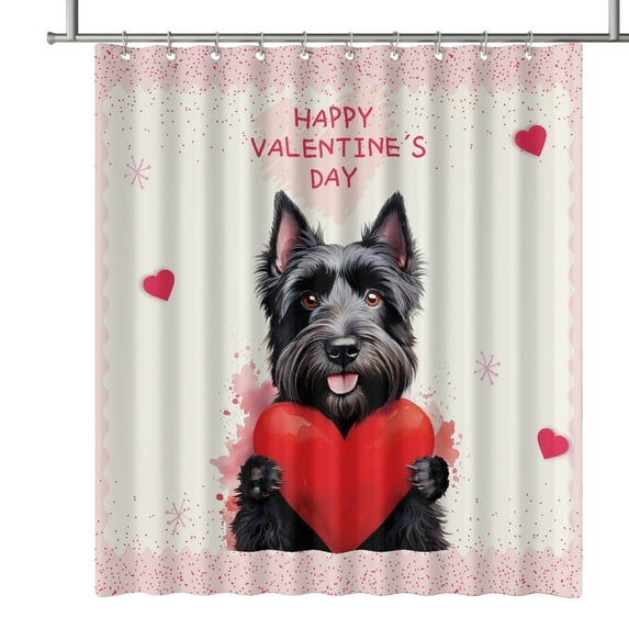 Happy Valentine's Day Scottish Terrier Brings Love Heart Shower Curtain Scottie Dog Lover Gifts Waterproof Bathroom Bathtub Curtain - 02028