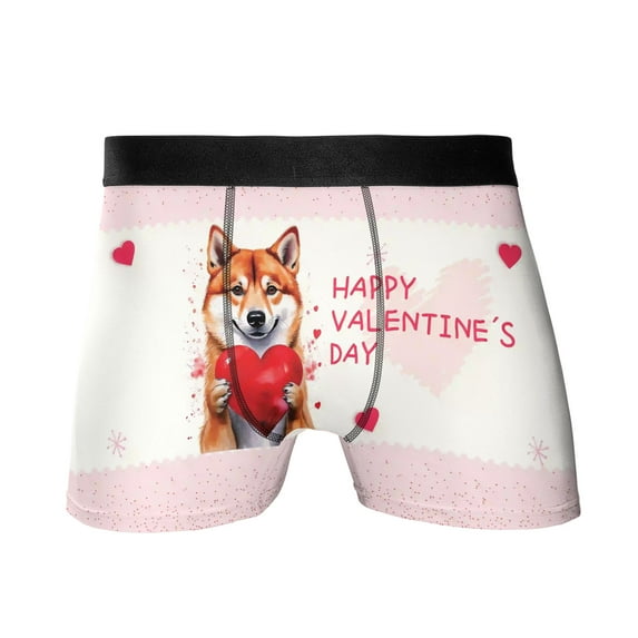 Happy Valentine's Day Shiba Inu Brings Love Heart All Over Print Boxer Briefs Underwear for Men Dad Shibas Dog Lovers Gifts Idea - 02028