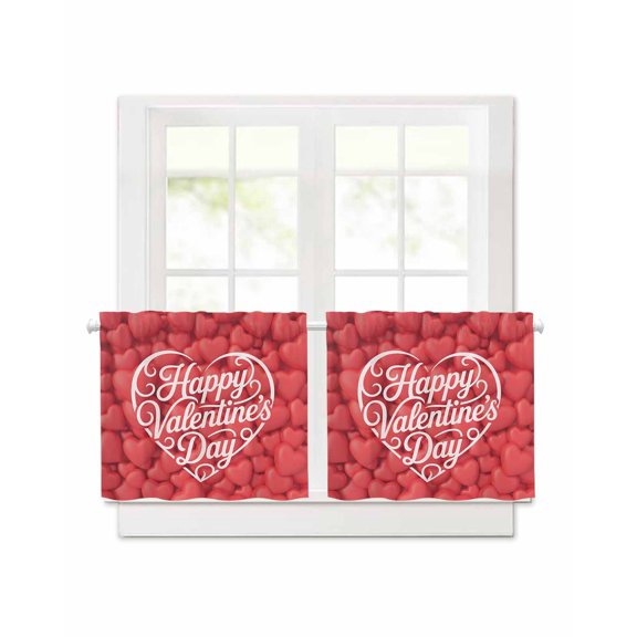 Happy Valentine's Day Short Blackout Curtains 24 Inch Long Romantic Red Love Heart Fantasy Letter Print, 2 Panels Thermal Insulated Darkening Rod Pocket Drapes for Bedroom, 42"W x 45"L