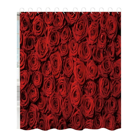 Happy Valentine's Day Shower Curtain, Falling Red Rose Pattern, Waterproof Polyester Fabric Bathroom Decor with Hooks, Easy Care Washable - 90cm(35.43in) * 180cm(70.87in)