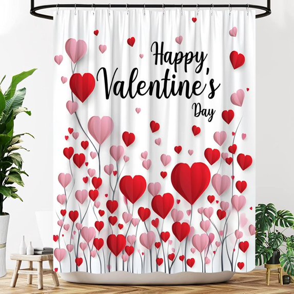 Happy Valentine''s Day Shower Curtain Heart Valentine Fabric Bathroom Decor Curtains with Hooks, 70" Wx70 H
