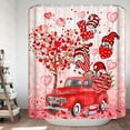 thumbnail image 1 of Happy Valentine‘s Day Shower Curtain Love Heart Bathroom Curtain Valentines Gnomes Love Tree Romance Vintage Red Truck with Rose Flowers Farmhouse Fabric Shower Curtains for Home Decor 72 x 72 Inches, 1 of 6