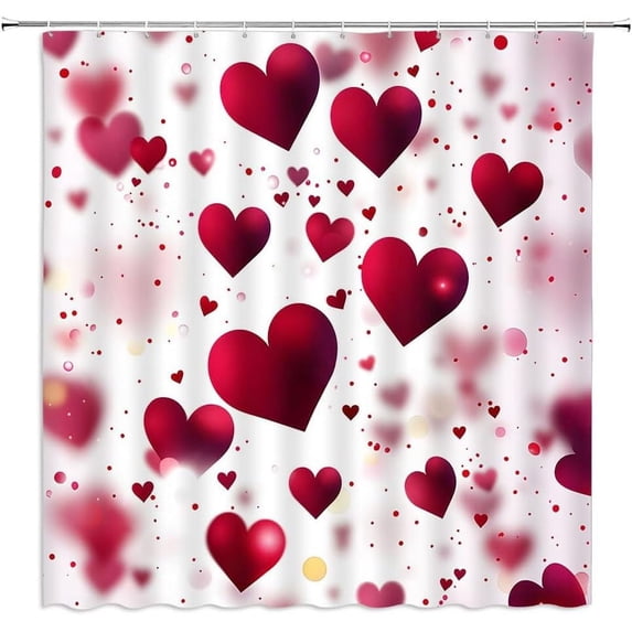Happy Valentine''s Day Shower Curtain Red Heart Sweet Lover Couple Love Romantic Simple Women Modern Sweetheart Mother''s Day Bathroom Curtain Set Polyester Fabric Hooks 70 X 70 Inch