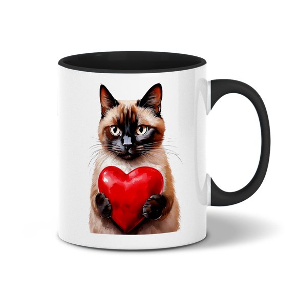 Happy Valentine's Day Siamese Brings Love Heart 11oz Accent Two-tone Mug Cat Lover Kitten Owner Gifts Coffee Tea Cup - 02028