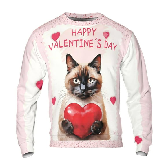 Happy Valentine's Day Siamese Brings Love Heart All Over Print 3D Sweatshirt Unisex Merch Cat Lover Kitten Owner Gifts - 02028