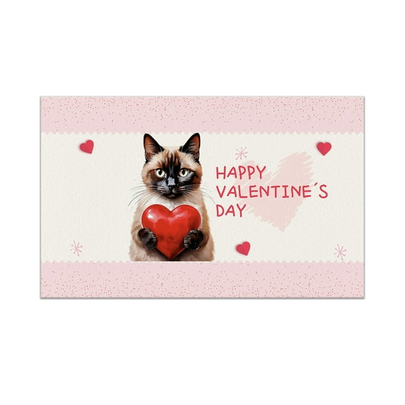 Happy Valentine's Day Siamese Brings Love Heart Doormat Cat Lover Kitten Owner Gifts Indoor Outdoor Welcome Mat - 02028