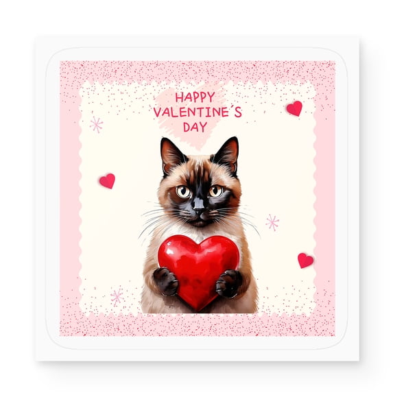 Happy Valentine's Day Siamese Brings Love Heart Vinyl Sticker Cat Lover Kitten Owner Gifts Waterproof Decal Art Decor - 02028