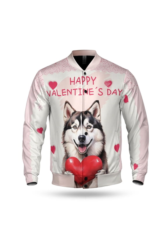 Happy Valentine's Day Siberian Husky Brings Love Heart All Over Print 3D Baseball Jacket Husky Dog Lover Gifts Bomber Jacket Softball - 02028