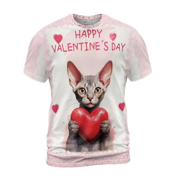 Happy Valentine's Day Sphynx Brings Love Heart All Over Print 3D Shirt Unisex Merch Cat Lover Kitten Owner Gifts Idea - 02028