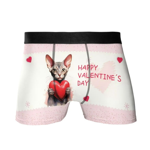 Happy Valentine's Day Sphynx Brings Love Heart All Over Print Boxer Briefs Underwear for Men Dad Cat Lover Kitten Owner Gifts Idea - 02028
