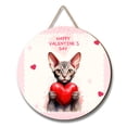 thumbnail image 1 of Happy Valentine's Day Sphynx Brings Love Heart Round Wood Sign Cat Lover Kitten Owner Gifts Idea Hanging Wall Home Decor - 02028, 1 of 5
