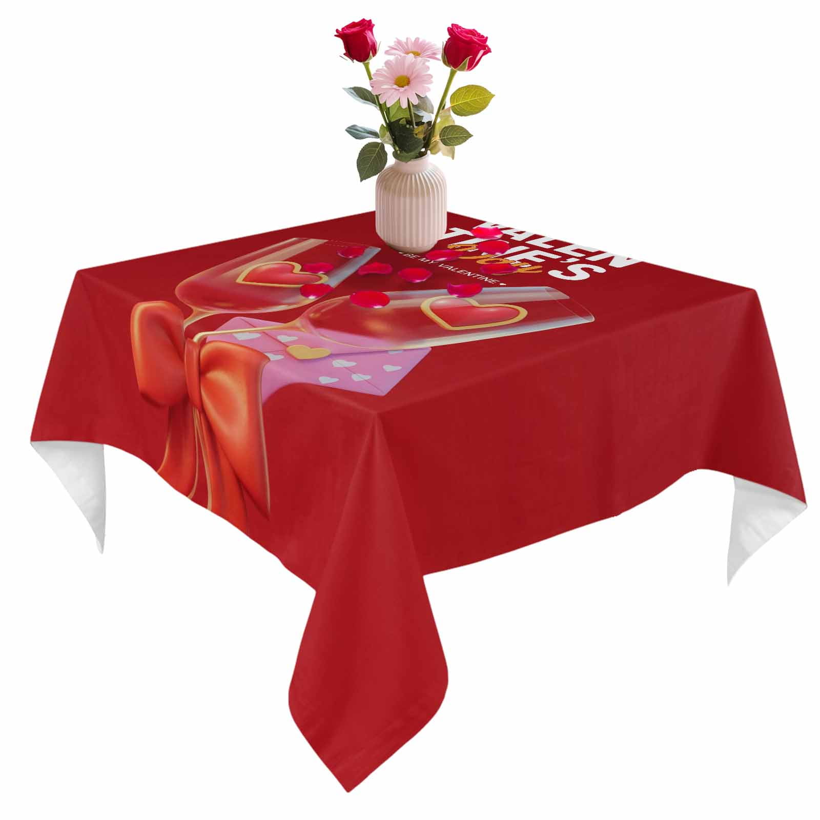 Aperturee Color Love Heart Happy Valentine Day Stretch Table Cover