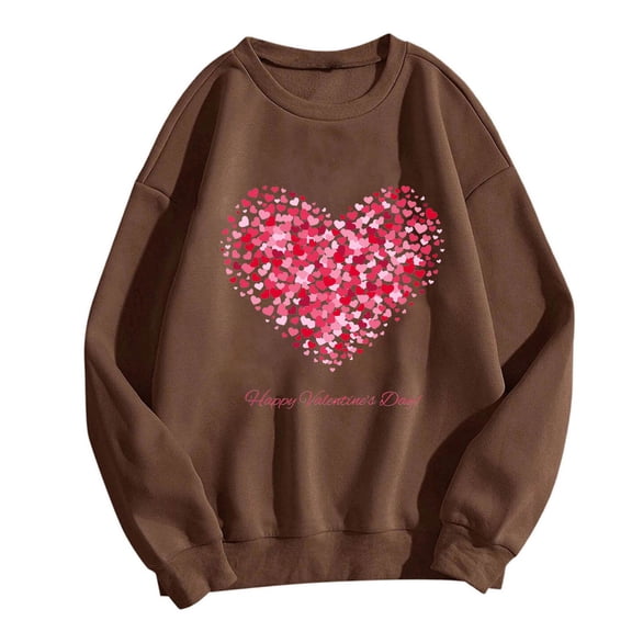 Happy Valentine's Day Sweatshirts for Women Cute Glitter Heart Pullover Top Fleece Long Sleeve Tops