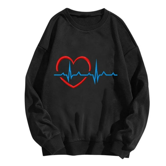 Happy Valentine's Day Sweatshirts for Women Cute Glitter Heart Pullover Top Fleece Long Sleeve Tops
