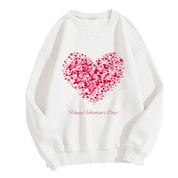 Happy Valentine's Day Sweatshirts for Women Cute Glitter Heart Pullover Top Fleece Long Sleeve Tops