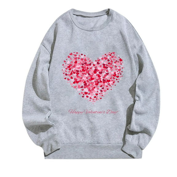 Happy Valentine's Day Sweatshirts for Women Cute Glitter Heart Pullover Top Fleece Long Sleeve Tops