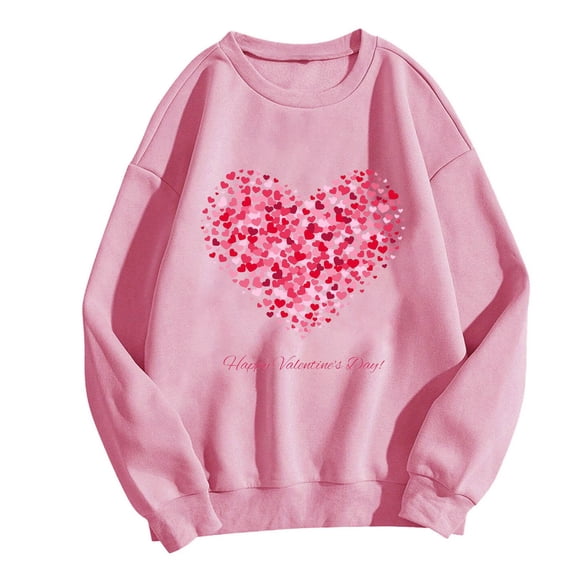Happy Valentine's Day Sweatshirts for Women Cute Glitter Heart Pullover Top Fleece Long Sleeve Tops