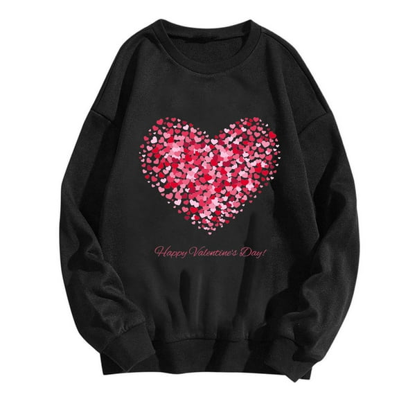 Happy Valentine's Day Sweatshirts for Women Cute Glitter Heart Pullover Top Fleece Long Sleeve Tops
