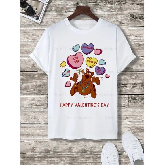 Happy Valentine's Day T-Shirt - Cartoon Hearts Graphic Tee - Gift for Scooby Fans , For Men/Women,Up to 5XL