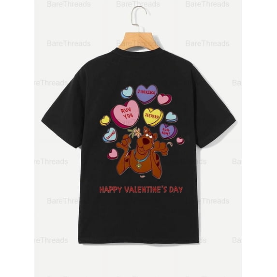 Happy Valentine's Day T-Shirt - Cartoon Hearts Graphic Tee - Gift for Scooby Fans , For Men/Women,Up to 5XL