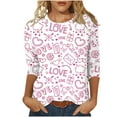 thumbnail image 1 of Happy Valentine's Day T-Shirt Women 3/4 Sleeves Crewneck Pullover Basic Tees, 1 of 5