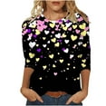 thumbnail image 1 of Happy Valentine's Day T-Shirt Women 3/4 Sleeves Crewneck Pullover Basic Tees, 1 of 4