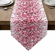 Happy Valentine's Day Table Runner Linen Burlap Table Runner 36 Inches Small Dispersion Pink Red Love Hearts Dresser Scarves for Kitchen Island Coffee Dining Room Party Holiday Decoration 13x36