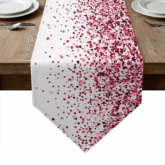 Happy Valentine's Day Table Runner Linen Burlap Table Runner 36 Inches Small Pink Red Love Hearts Romantic Dresser Scarves for Kitchen Island Coffee Dining Room Party Wedding Holiday Decor 13"x36"