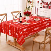 Happy Valentine''s Day Tablecloth Square 52 x 52 Inch, Red Love Table Cloth, Waterproof Spillproof Polyester Tablecloths for Valentines Day Wedding Dinner Party Decoration, Gifts