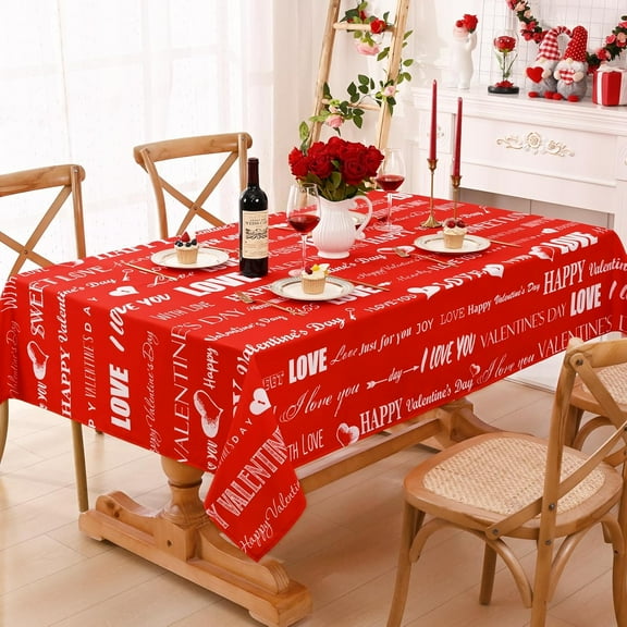 Happy Valentine''s Day Tablecloth Square 52 x 52 Inch, Red Love Table Cloth, Waterproof Spillproof Polyester Tablecloths for Valentines Day Wedding Dinner Party Decoration, Gifts